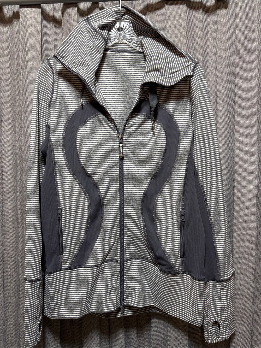lululemon athletica Gray and White Striped Zip Hoodie